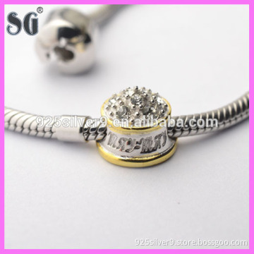Made in China Genuine 925 Pure Silver Original Screw Thread Bead White CZ Charms fit European Bracelet Snake Chain hot Selling